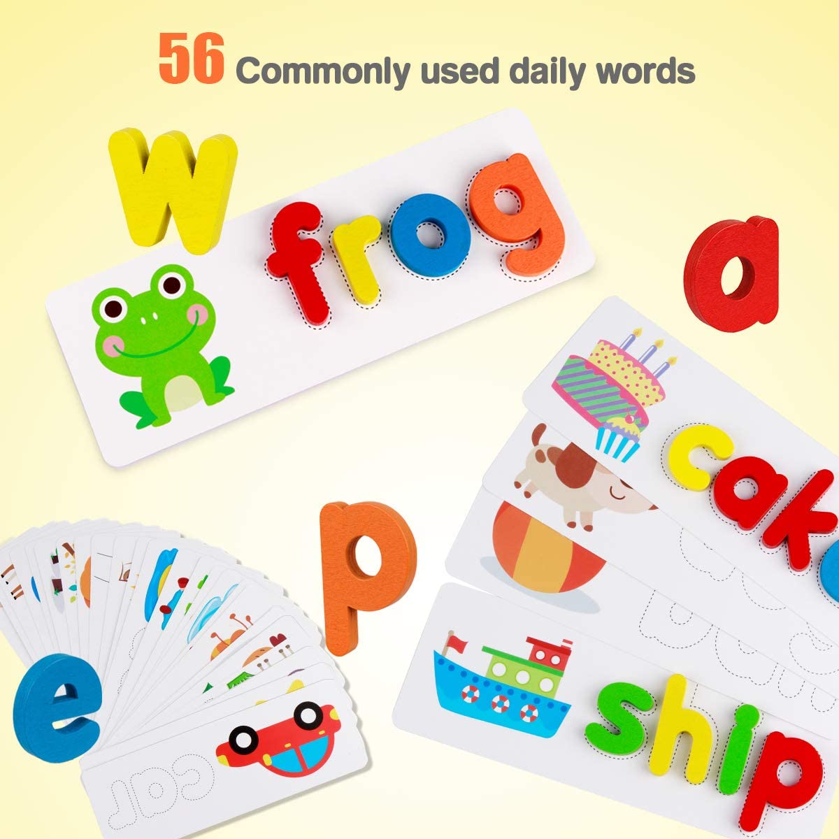 Coogam Read Spelling Learning Toy, Wooden Alphabet Flash Cards Matching Sight Words ABC Letters Recognition Game Preschool Educational Tool Set for 3 4 5 Years Old Girls and Boys Kids - Image 3